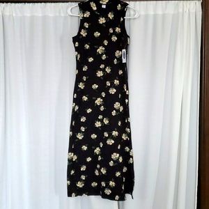 Mock neck black floral dress with